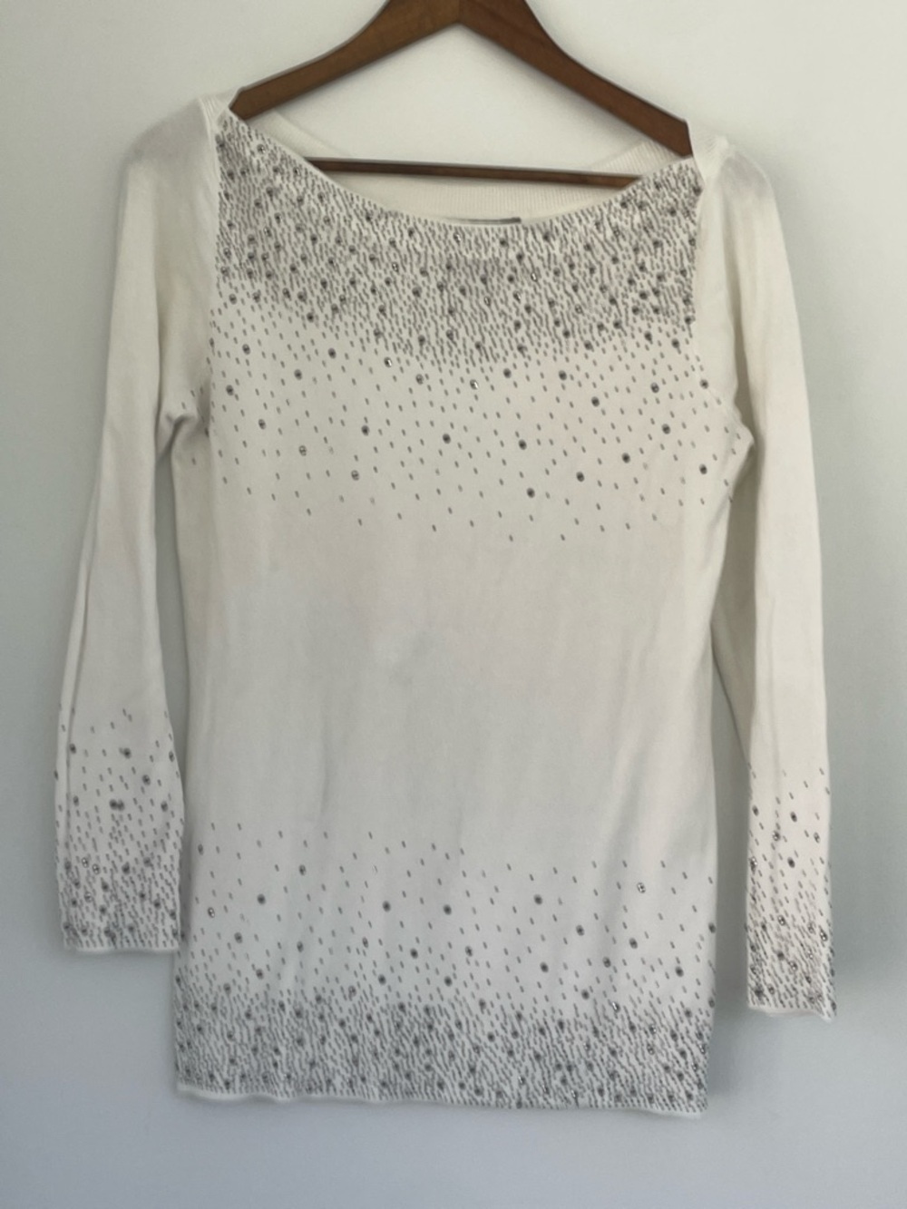 Oliver o Crew Neck Embellished Sweater in White with Silver Accents